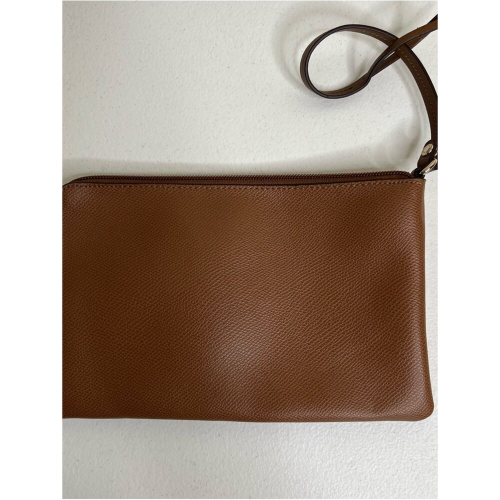 Coach Brown Pebbled Leathered Story Patch Logo Zip Pouch Wallet Bag Wristlet - Picture 13 of 15